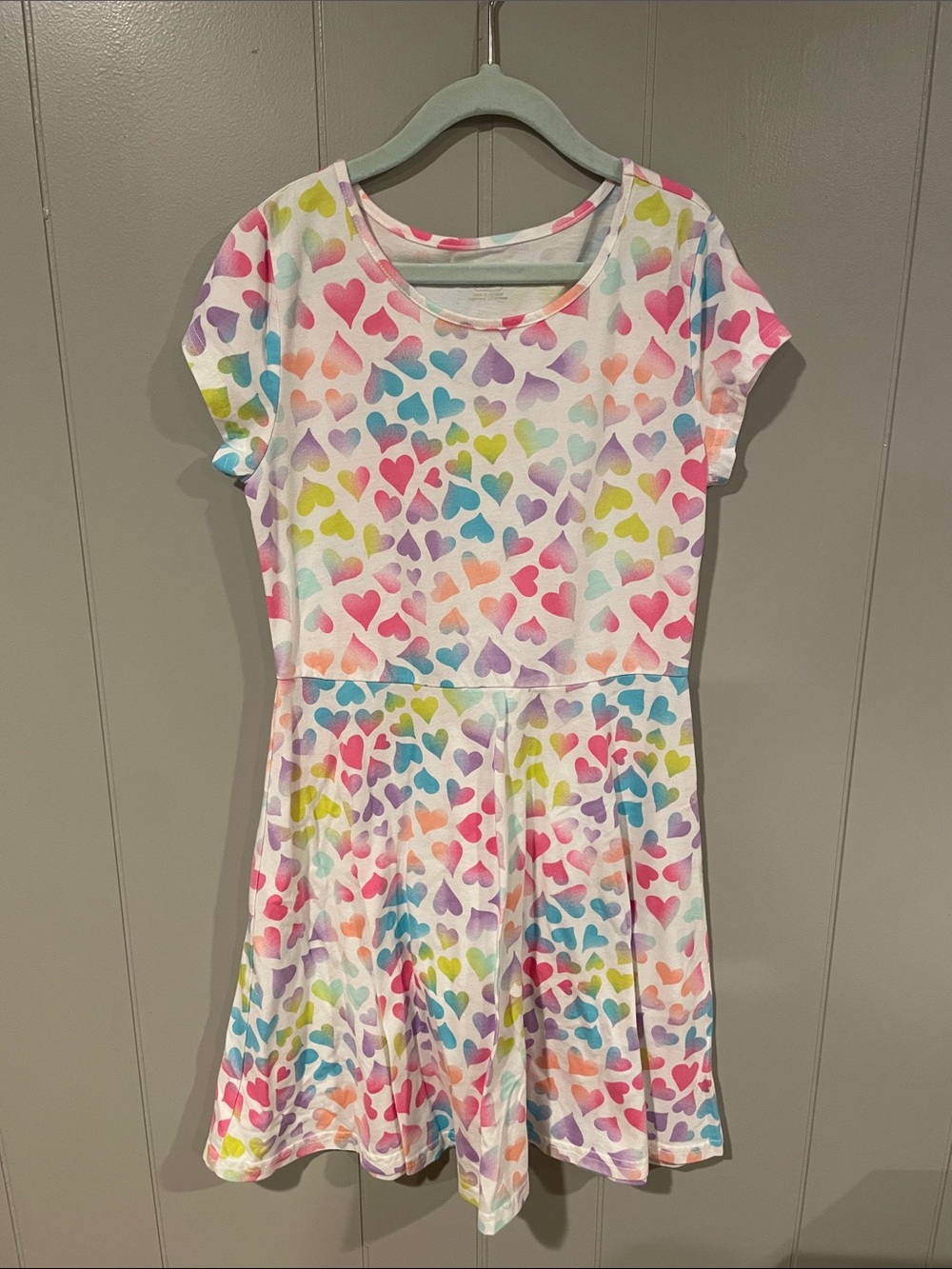 Multicolor Heart Print Skater Dress Girls Large (10/12)